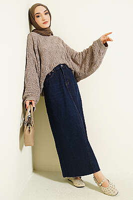 Yarasa Kol Triko Ajur Kazak Vizon - Triko Kazak