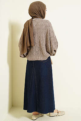 Yarasa Kol Triko Ajur Kazak Vizon - Triko Kazak