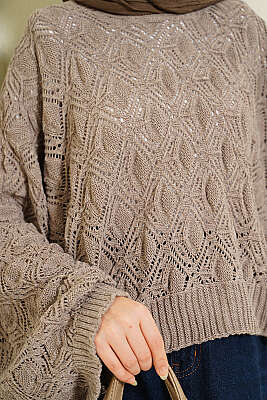 Yarasa Kol Triko Ajur Kazak Vizon - Triko Kazak