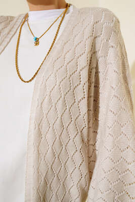 Yarasa Kol Triko Hırka Bej - Triko Hırka