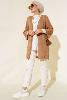 Yarasa Kol Triko Hırka Camel - Triko Hırka