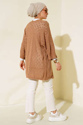 Yarasa Kol Triko Hırka Camel - Triko Hırka