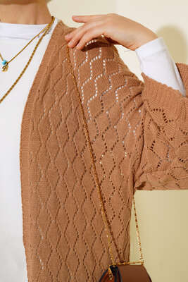 Yarasa Kol Triko Hırka Camel - Triko Hırka