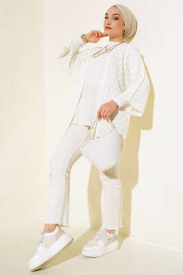 Yarasa Kol Triko Hırka Ekru - Triko Hırka