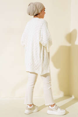 Yarasa Kol Triko Hırka Ekru - Triko Hırka