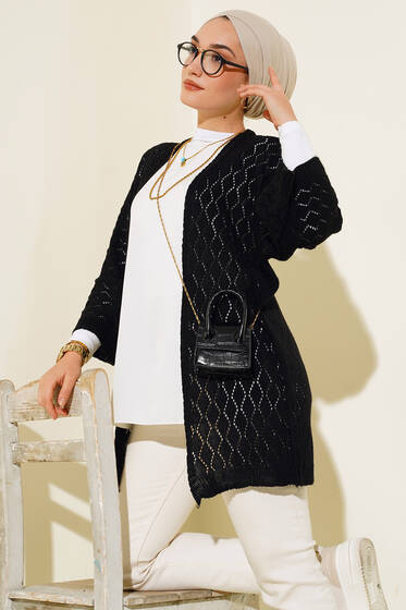 Yarasa Kol Triko Hırka Siyah - Hırka