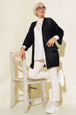 Yarasa Kol Triko Hırka Siyah - Triko Hırka