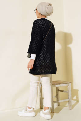 Yarasa Kol Triko Hırka Siyah - Triko Hırka