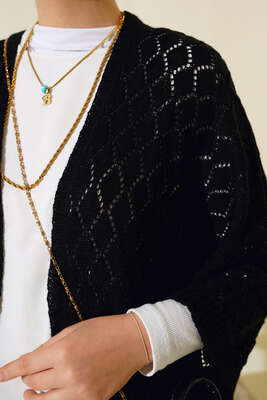 Yarasa Kol Triko Hırka Siyah - Triko Hırka