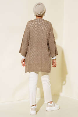 Yarasa Kol Triko Hırka Vizon - Triko Hırka