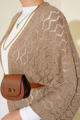 Yarasa Kol Triko Hırka Vizon - Triko Hırka