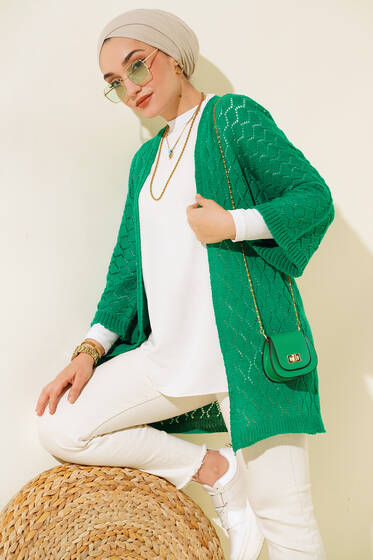 Yarasa Kol Triko Hırka Yeşil - Hırka