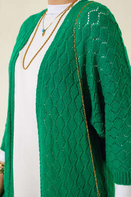 Yarasa Kol Triko Hırka Yeşil - Triko Hırka