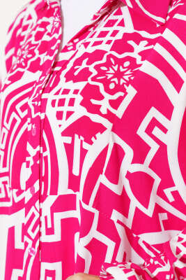 Yarasa Kol Viskon Elbise Fuşya - Elbise