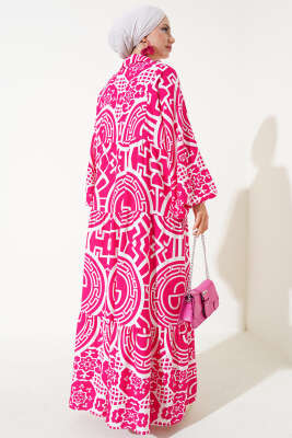 Yarasa Kol Viskon Elbise Fuşya - Tesettür Elbise