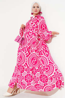 Yarasa Kol Viskon Elbise Fuşya - Tesettür Elbise