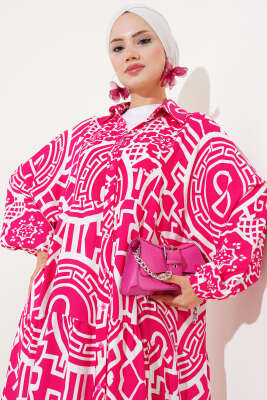 Yarasa Kol Viskon Elbise Fuşya - Tesettür Elbise