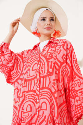 Yarasa Kol Viskon Elbise Oranj - Elbise