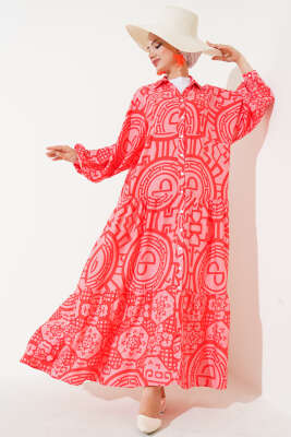 Yarasa Kol Viskon Elbise Oranj 