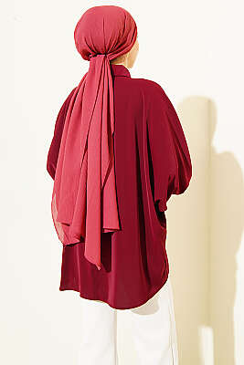 Yarasa Kollu Oversize Gömlek Bordo - Gömlek