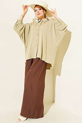 Yarasa Kollu Oversize Gömlek Çağla Yeşili - 500-700 TL Ürünler