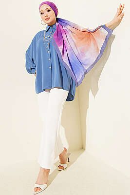 Yarasa Kollu Oversize Gömlek Mavi - 500-700 TL Ürünler