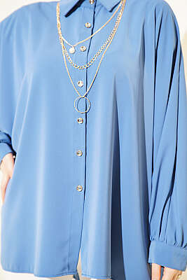 Yarasa Kollu Oversize Gömlek Mavi - 500-700 TL Ürünler