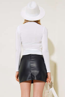 Yarı Balıkçı Yaka Bluz Ekru - Yılın Fırsatı