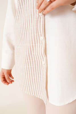 Yarı Diket Çİzgili Keten Gömlek - Gömlek