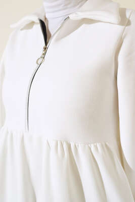 Yarı Fermuarlı Elbise Ekru - Thumbnail
