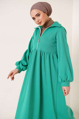 Yarı Fermuarlı Elbise Yeşil - Thumbnail