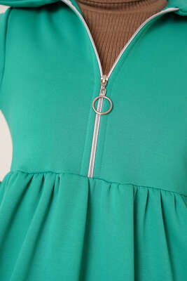 Yarı Fermuarlı Elbise Yeşil - Thumbnail