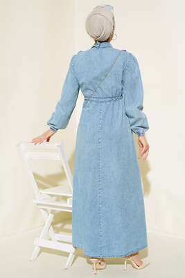 Yarı Fermuarlı Kot Elbise Kot Mavisi - Tesettür Elbise