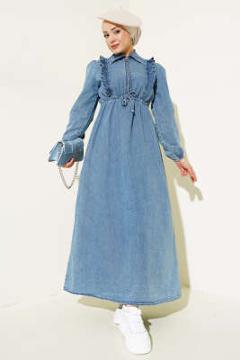 Yarı Fermuarlı Kot Elbise Kot 