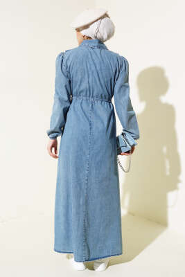 Yarı Fermuarlı Kot Elbise Kot - Tesettür Elbise