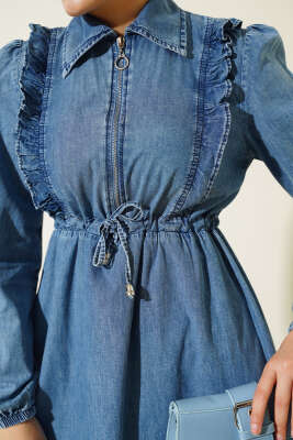 Yarı Fermuarlı Kot Elbise Kot - Tesettür Elbise