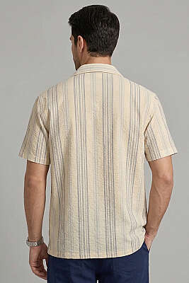 Yarı Oversize Çizgili Erkek Gömlek Mavi - Erkek Gömlek