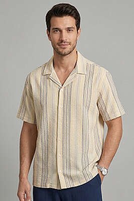 Yarı Oversize Çizgili Erkek Gömlek Mavi - WİPEOUT