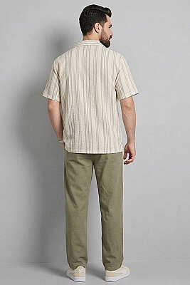 Yarı Oversize Çizgili Erkek Gömlek Siyah - Erkek Gömlek