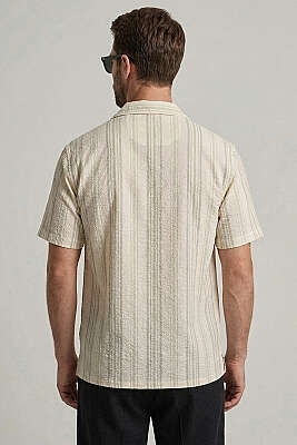 Yarı Oversize Çizgili Erkek Gömlek Yeşil - Erkek Gömlek