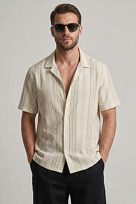 Yarı Oversize Çizgili Erkek Gömlek Yeşil - WİPEOUT