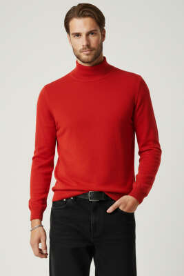 Yarım Balıkçı Basic Erkek Triko Kazak Alizarin - ASRIN TRİKO