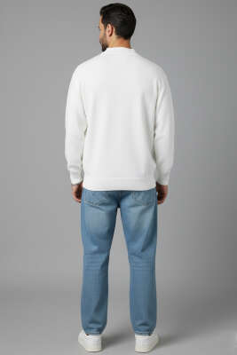 Yarım Balıkçı Basic Erkek Triko Kazak Beyaz - Yılın Fırsatı