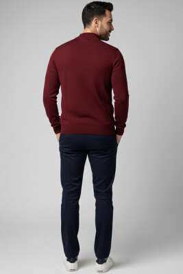 Yarım Balıkçı Basic Erkek Triko Kazak Bordo - Erkek Kazak