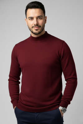 Yarım Balıkçı Basic Erkek Triko Kazak Bordo 