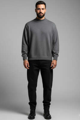 Yarım Balıkçı Basic Erkek Triko Kazak Füme - Erkek Kazak