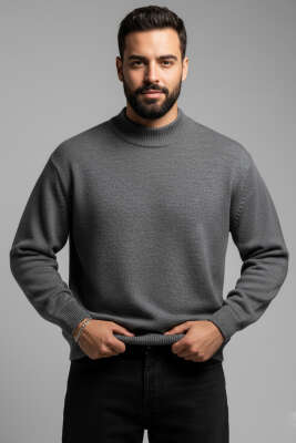 Yarım Balıkçı Basic Erkek Triko Kazak Füme 