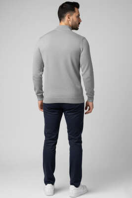 Yarım Balıkçı Basic Erkek Triko Kazak Gri - Erkek Kazak