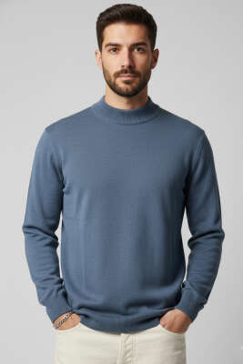 Yarım Balıkçı Basic Erkek Triko Kazak İndigo - ASRIN TRİKO