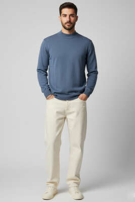 Yarım Balıkçı Basic Erkek Triko Kazak İndigo - Yılın Fırsatı